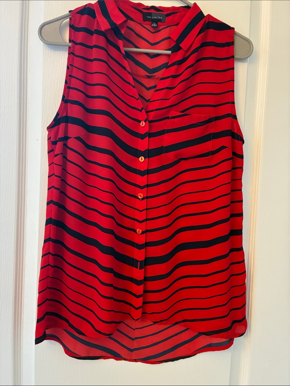 The Limited Red and Black Striped Sleeveless Button-Front Blouse